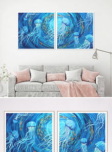 藍色水母泡沫 現代水彩手繪家居裝飾的藝術魅力與實用價值